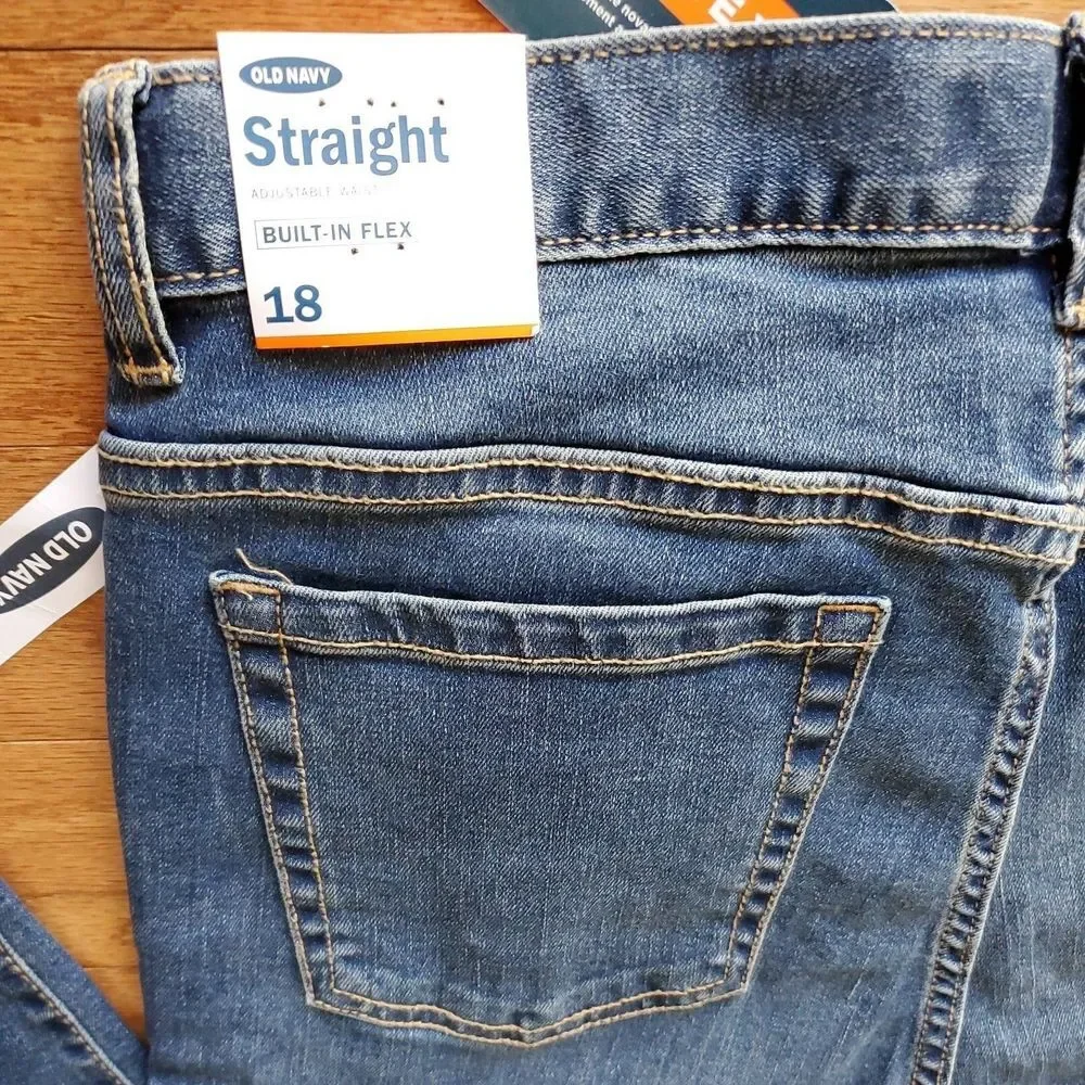 Old Navy Boys Size 18 Jeans Built In Flex Straight Leg‎ Blue Adjustable Waist